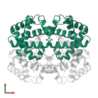 Hemoglobin subunit alpha in PDB entry 2hbd, assembly 1, front view.
