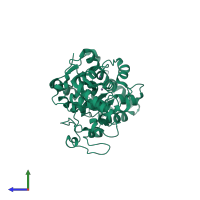 PDB entry 2hbk coloured by chain, side view.