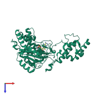 PDB entry 2hbl coloured by chain, top view.