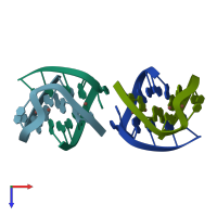 PDB entry 2hbn coloured by chain, top view.