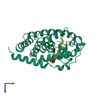 PDB entry 2hcd coloured by chain, top view.