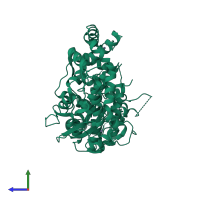 PDB entry 2hcs coloured by chain, side view.