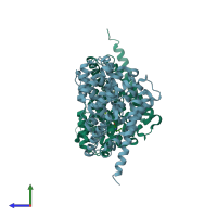 PDB entry 2hd1 coloured by chain, side view.