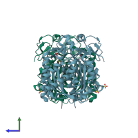 PDB entry 2hdb coloured by chain, side view.