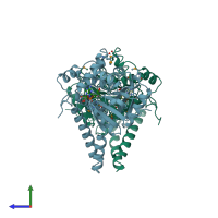 PDB entry 2hdh coloured by chain, side view.