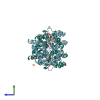 PDB entry 2hdj coloured by chain, side view.