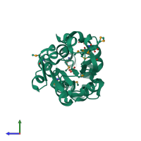 PDB entry 2hdo coloured by chain, side view.