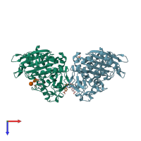 PDB entry 2hds coloured by chain, top view.