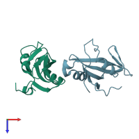 PDB entry 2hdv coloured by chain, top view.