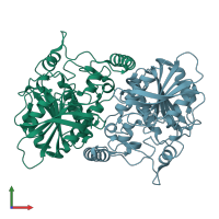 PDB entry 2hdw coloured by chain, front view.