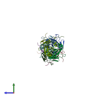 PDB entry 2hdx coloured by chain, side view.