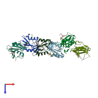 PDB entry 2hdx coloured by chain, top view.