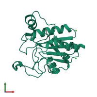 PDB entry 2he3 coloured by chain, front view.