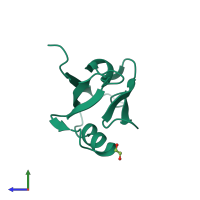 PDB entry 2he4 coloured by chain, side view.
