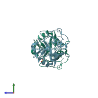 PDB entry 2he9 coloured by chain, side view.