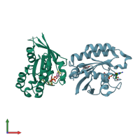 PDB entry 2hei coloured by chain, front view.