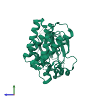 PDB entry 2hel coloured by chain, side view.