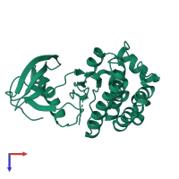 PDB entry 2hel coloured by chain, top view.