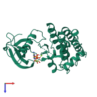 Monomeric assembly 4 of PDB entry 2hen coloured by chemically distinct molecules, top view.