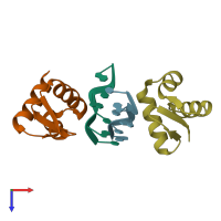 PDB entry 2heo coloured by chain, top view.