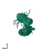 PDB entry 2hep coloured by chain, ensemble of 20 models, side view.