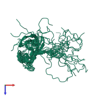 PDB entry 2heq coloured by chain, ensemble of 20 models, top view.