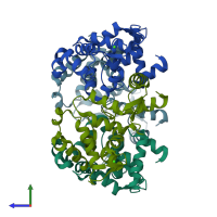 PDB entry 2het coloured by chain, side view.