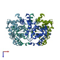 PDB entry 2het coloured by chain, top view.