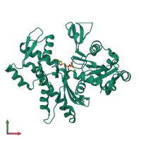 PDB entry 2hf3 coloured by chain, front view.