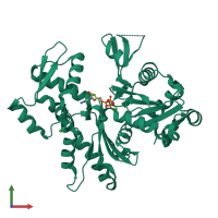 PDB entry 2hf4 coloured by chain, front view.