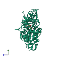 PDB entry 2hf4 coloured by chain, side view.