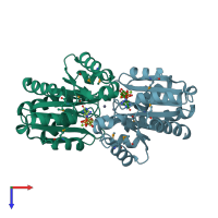 PDB entry 2hf8 coloured by chain, top view.