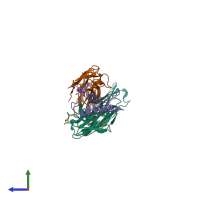 PDB entry 2hfe coloured by chain, side view.
