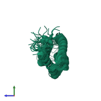 PDB entry 2hfi coloured by chain, ensemble of 20 models, side view.
