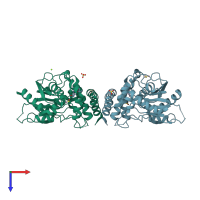 PDB entry 2hfk coloured by chain, top view.