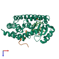 PDB entry 2hfp coloured by chain, top view.