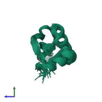 PDB entry 2hfq coloured by chain, ensemble of 20 models, side view.