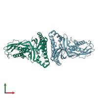 PDB entry 2hfs coloured by chain, front view.
