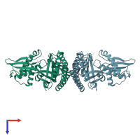 PDB entry 2hfs coloured by chain, top view.