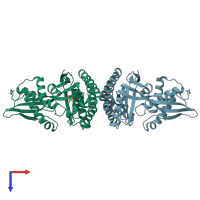 PDB entry 2hfu coloured by chain, top view.