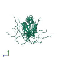 PDB entry 2hga coloured by chain, ensemble of 20 models, side view.