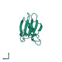 PDB entry 2hgf coloured by chain, side view.