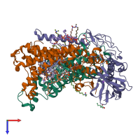 PDB entry 2hh1 coloured by chain, top view.