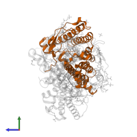 Reaction center protein M chain in PDB entry 2hh1, assembly 1, side view.