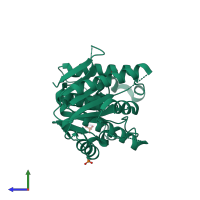 PDB entry 2hhc coloured by chain, side view.