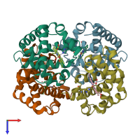 PDB entry 2hhe coloured by chain, top view.