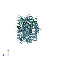 PDB entry 2hhj coloured by chain, side view.