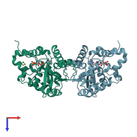 PDB entry 2hhj coloured by chain, top view.