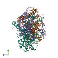 PDB entry 2hhk coloured by chain, side view.
