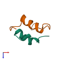 Hetero dimeric assembly 1 of PDB entry 2hho coloured by chemically distinct molecules, top view.